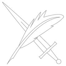 Crossed pen and sword logo